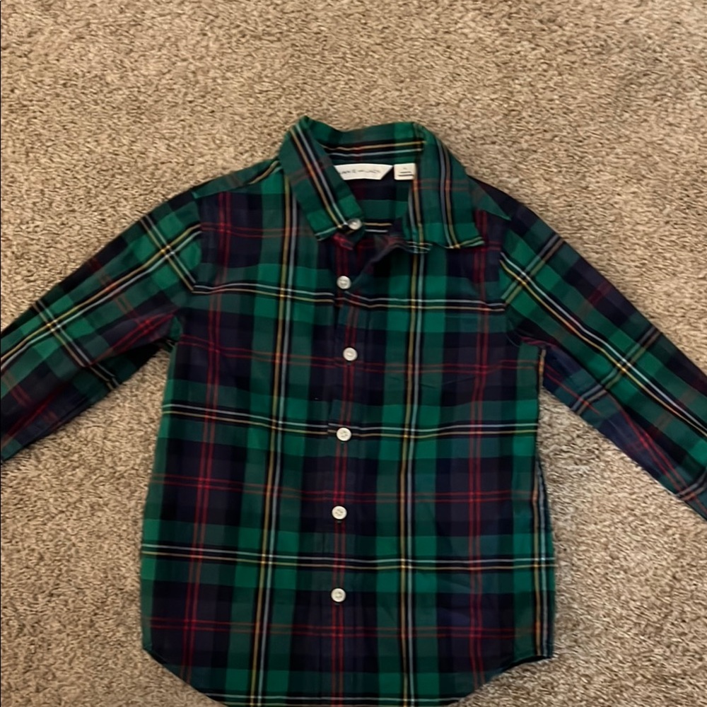 Janie and Jack Green and Blue Plaid Button Down Shirt
